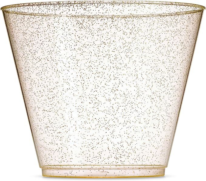 100 Glitter Plastic Cups - 9 Oz Clear Plastic Cups Old Fashioned Tumblers -Gold Glitter Cups Disp... | Amazon (US)