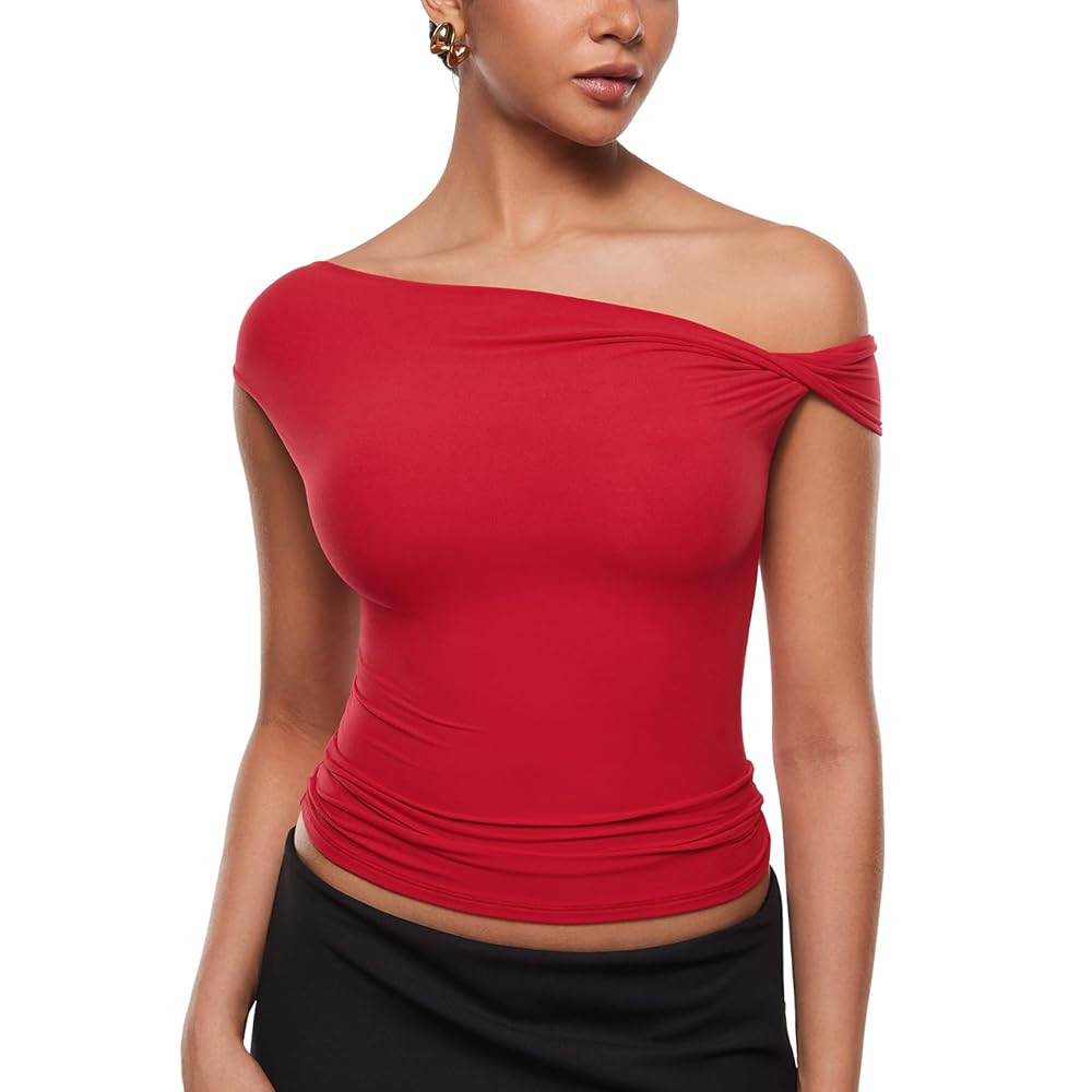 INLYRIC Women's Inbarely Soft Off The Shoulder Tops Versatile Going Out Trendy Shirts Y2K Spring ... | Amazon (US)