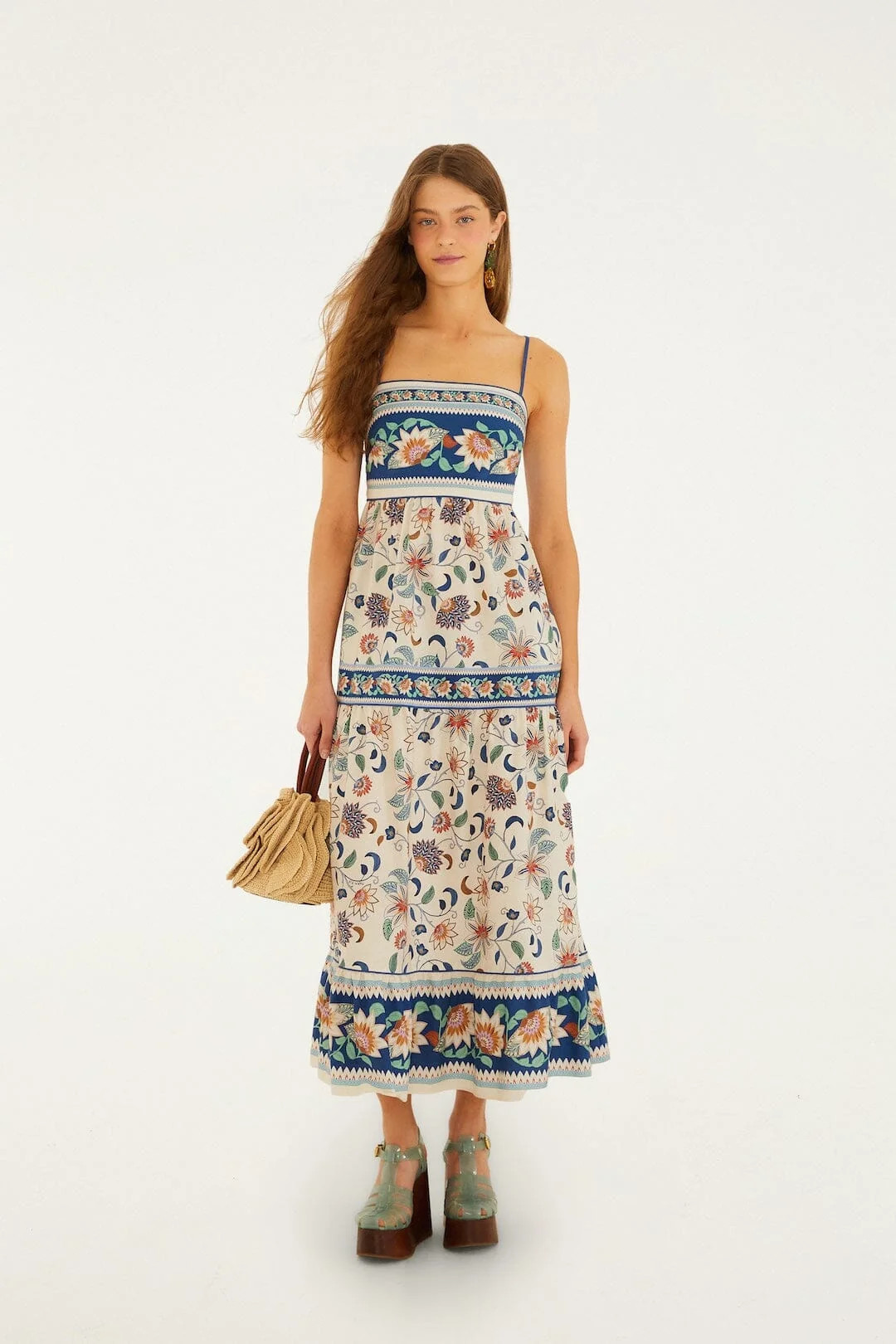 Soft Pink Floral Delhi Tapestry Midi Dress, FLORAL DELHI TAPESTRY LIGHT PINK / S | FarmRio (US)
