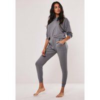 Blue Rib Soft Touch Loungewear Set | Missguided (US & CA)