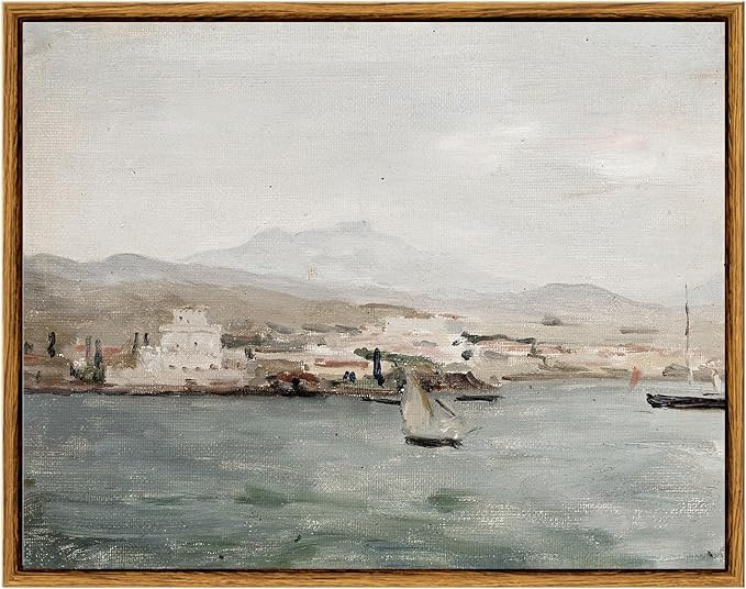 VIYYIEA Vintage Harbour Wall Art, View of the Port Paintings Art Decor Room Aesthetic, Framed Can... | Amazon (US)