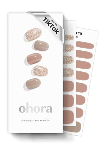 ohora Semi Cured Gel Nail Strips (N Carmel) - Nude, Glitter, Works with Any UV/LED Lamps, Salon-Quality, Long Lasting, Easy to Apply & Remove - Includes 2 Prep Pads, Nail File & Wooden Stick | Amazon (US)