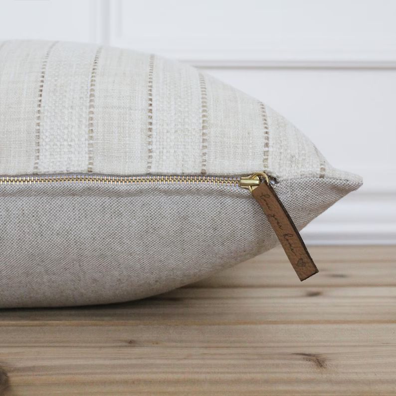 Neutral Stripe Pillow Cover | Tan Stripe Pillow Cover | Traditional Decorative Pillows | Linen Pi... | Etsy (US)