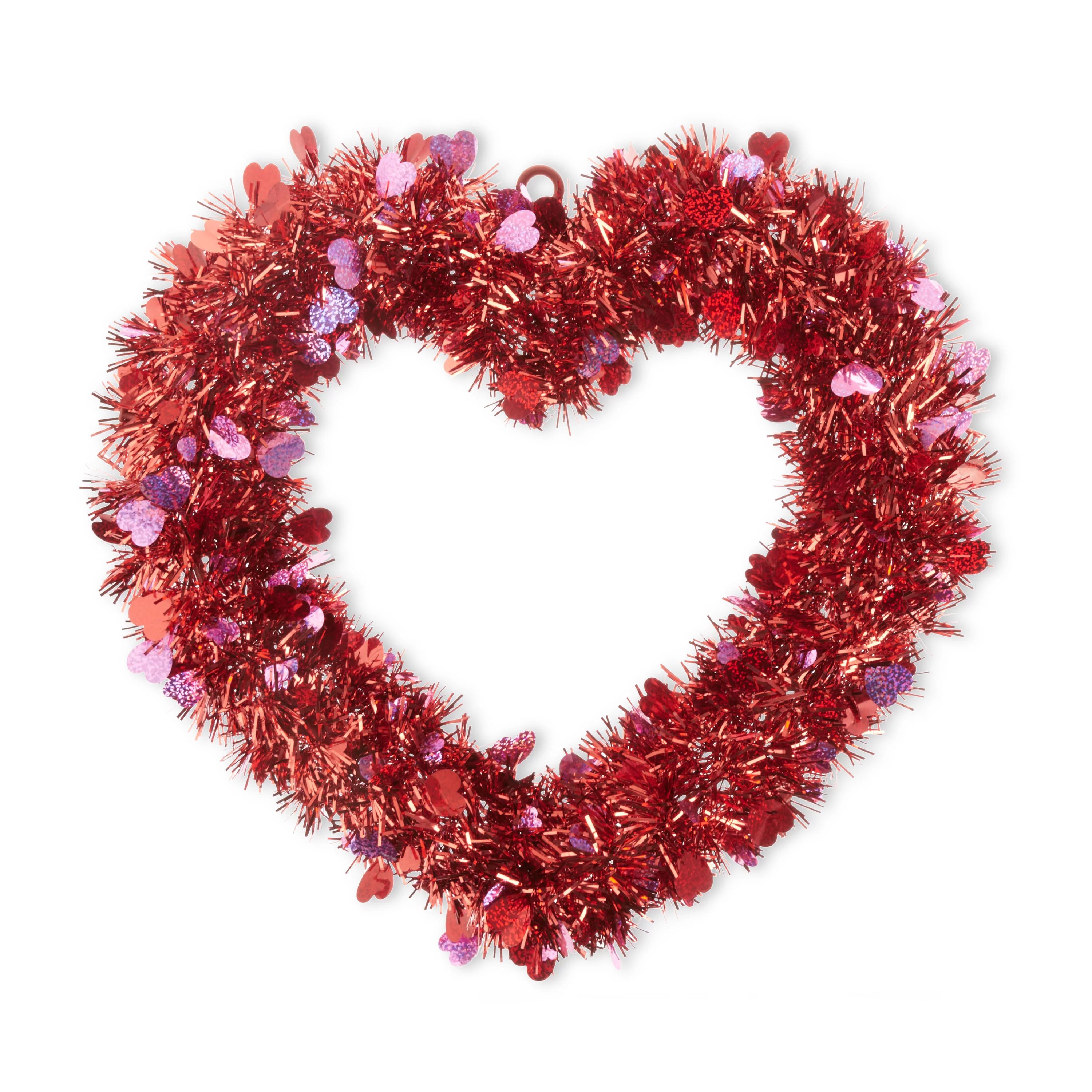 Way To Celebrate Valentine's Day Red Tinsel Heart Wreath - Walmart.com | Walmart (US)