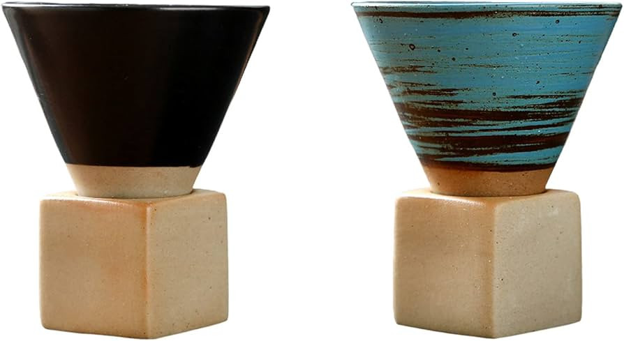 NFNSIG 2PCS Coarse Pottery Coffee Mug with Base 200ml/6.7oz Creative Triangular Cone Shape Porcel... | Amazon (US)