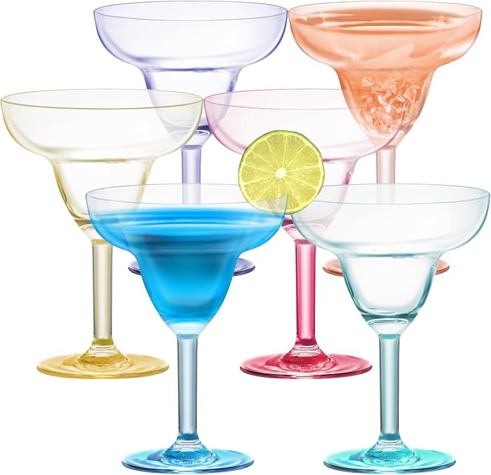 KOXIN-KARLU Classic 12 ounce Plastic Margarita Glasses Acrylic Glasses, set of 6 Multicolor | Amazon (US)
