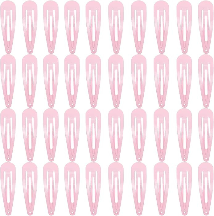 40 Counts Pink Color Metal Snap Hair Clips 2 Inch Barrettes for Women Accessories | Amazon (US)