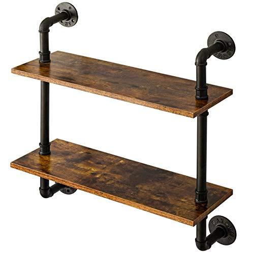 YMYNY Industrial Pipe Shelf Bracket, 2 Tiers Retro Wall Mounted Floating Shelf, Wood DIY Bookshelf, Storage Shelves for Living Room, Bedroom, 24" Farmhouse Bathroom Shelving, HD-UHRF-TM004 | Amazon (US)