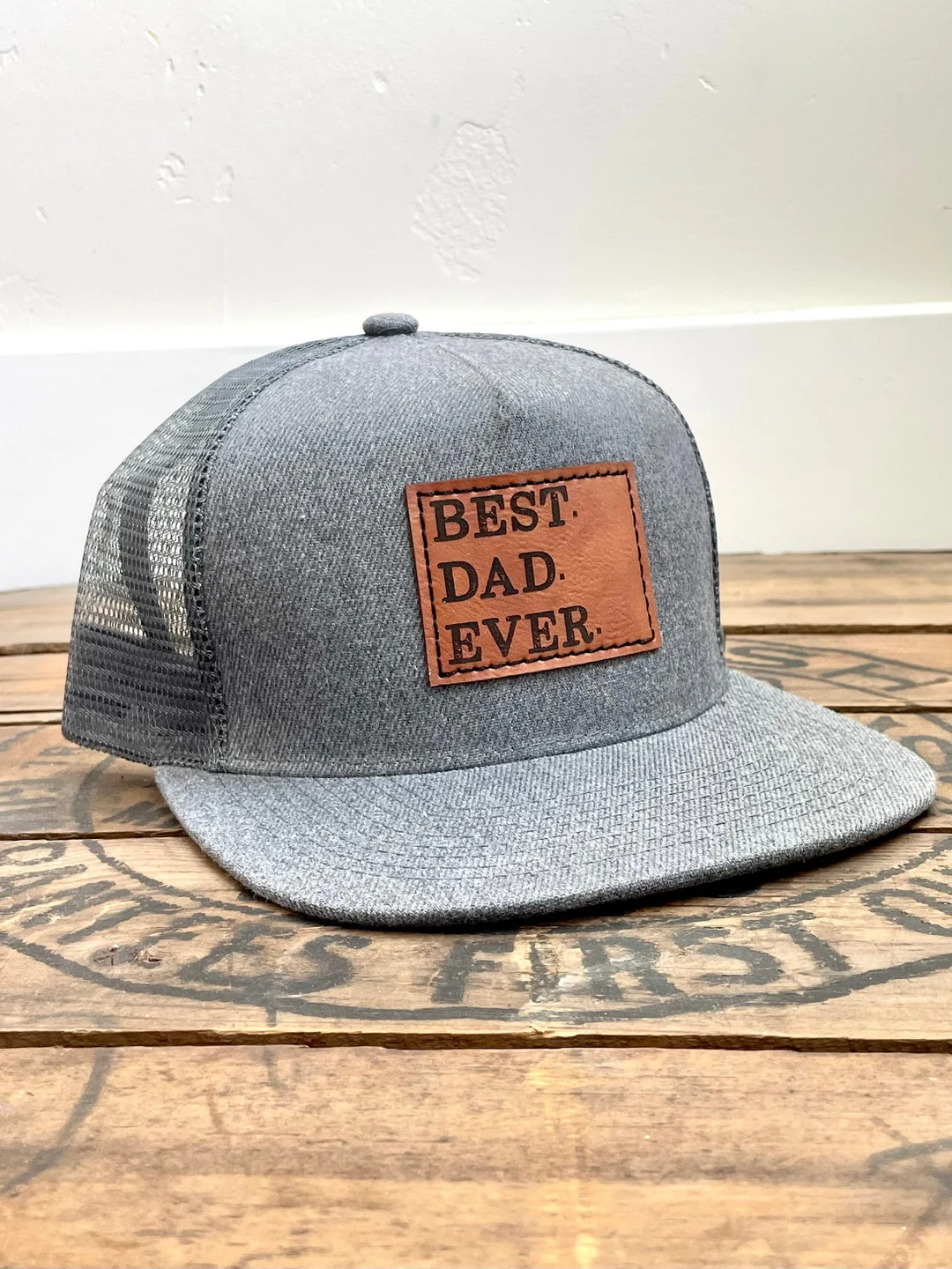 Best Dad Ever Snapback Hat Fathers Day Cap Faux Leather Patch Flat Bill Trucker New Dad Pregnancy... | Etsy (US)
