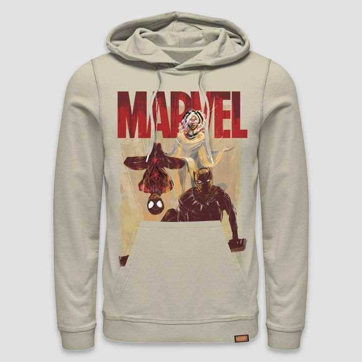 Men's Marvel Nikkolas Smith Mashup Hooded Pullover Sweatshirt - Khaki | Target