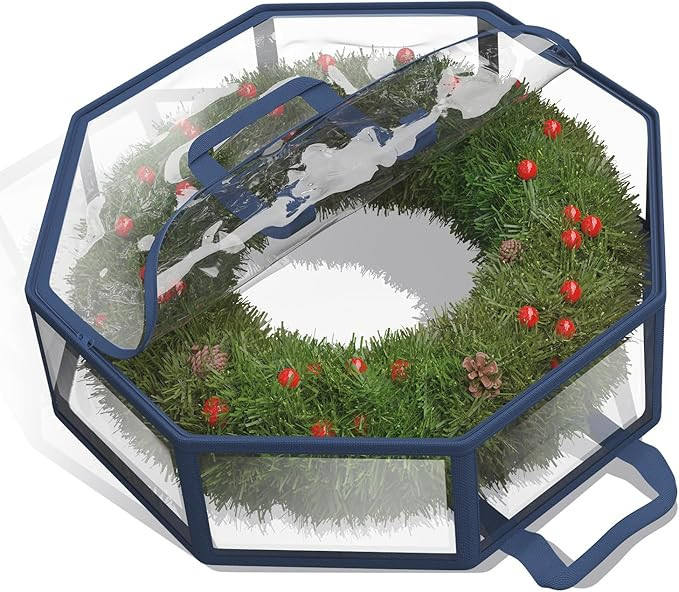 Hearth & Harbor Wreath Storage Container - Clear Christmas Wreath Storage Bag, Dual Zipper and Ha... | Amazon (US)