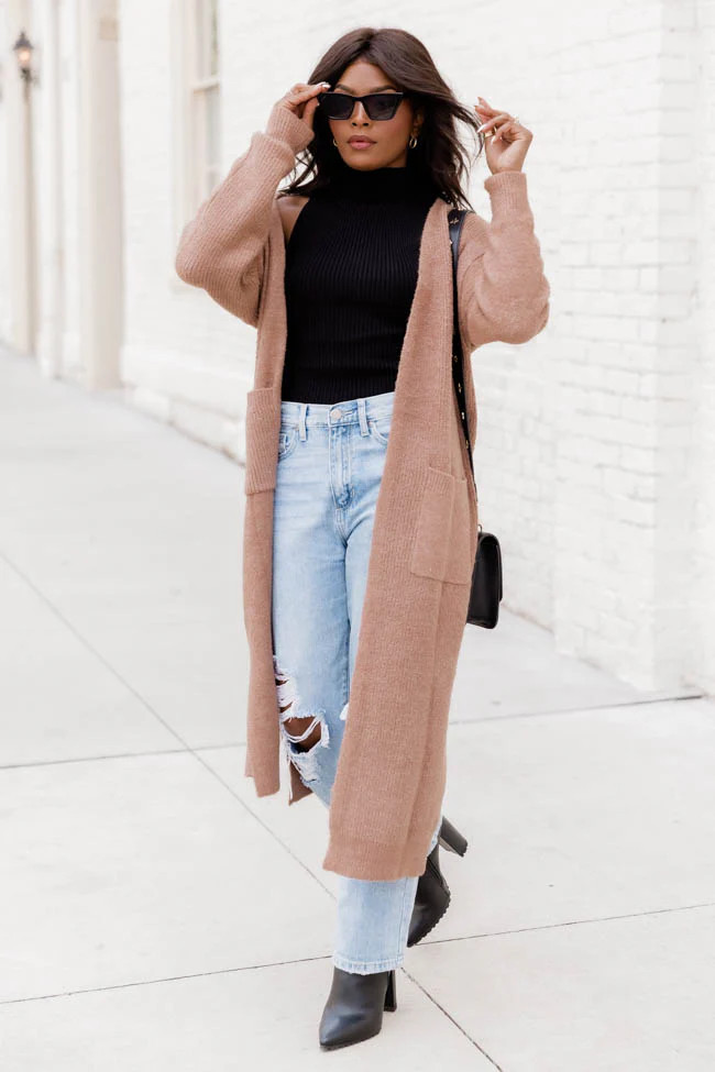 Warm Hugs Brown Long Cardigan | Pink Lily