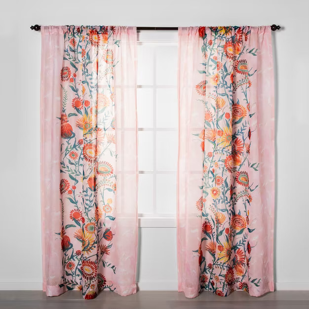 Floral Daisy Light Filtering Curtain Panel Pink - Opalhouse | Target