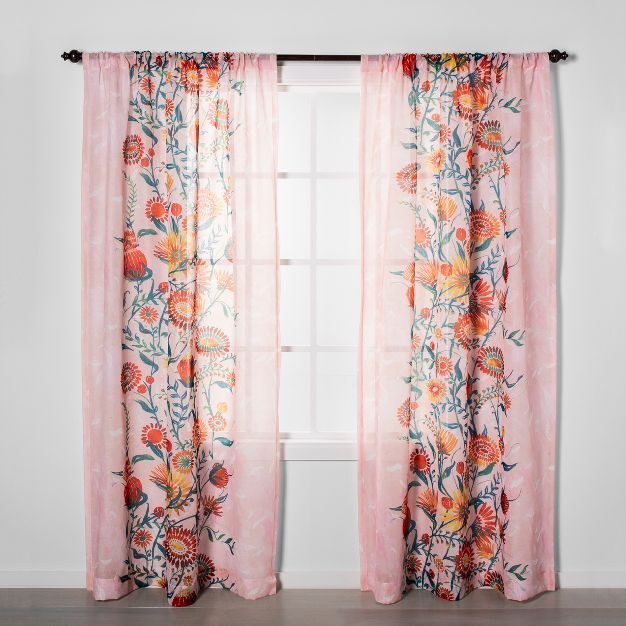 Floral Daisy Light Filtering Curtain Panel Pink - Opalhouse&#153; | Target