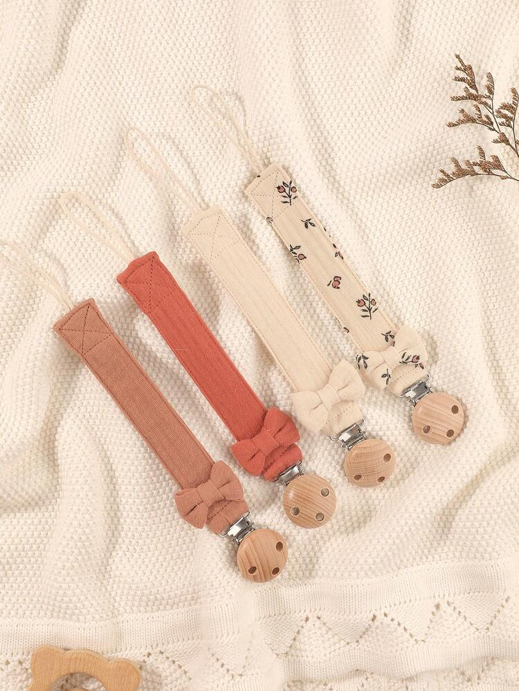 4pcs Pacifier Clips, Fashion Bow Pacifier Chains In Pink, Purple, Brown, Apricot, Suitable For Bo... | SHEIN