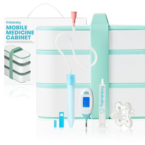 Frida Baby Mobile Medicine Cabinet Travel Kit, Baby Essentials Gift Set Includes NoseFrida Snotsucker, Rectal Thermometer, MediFrida Medicine Dispenser with Portable Carrying Case | Amazon (US)