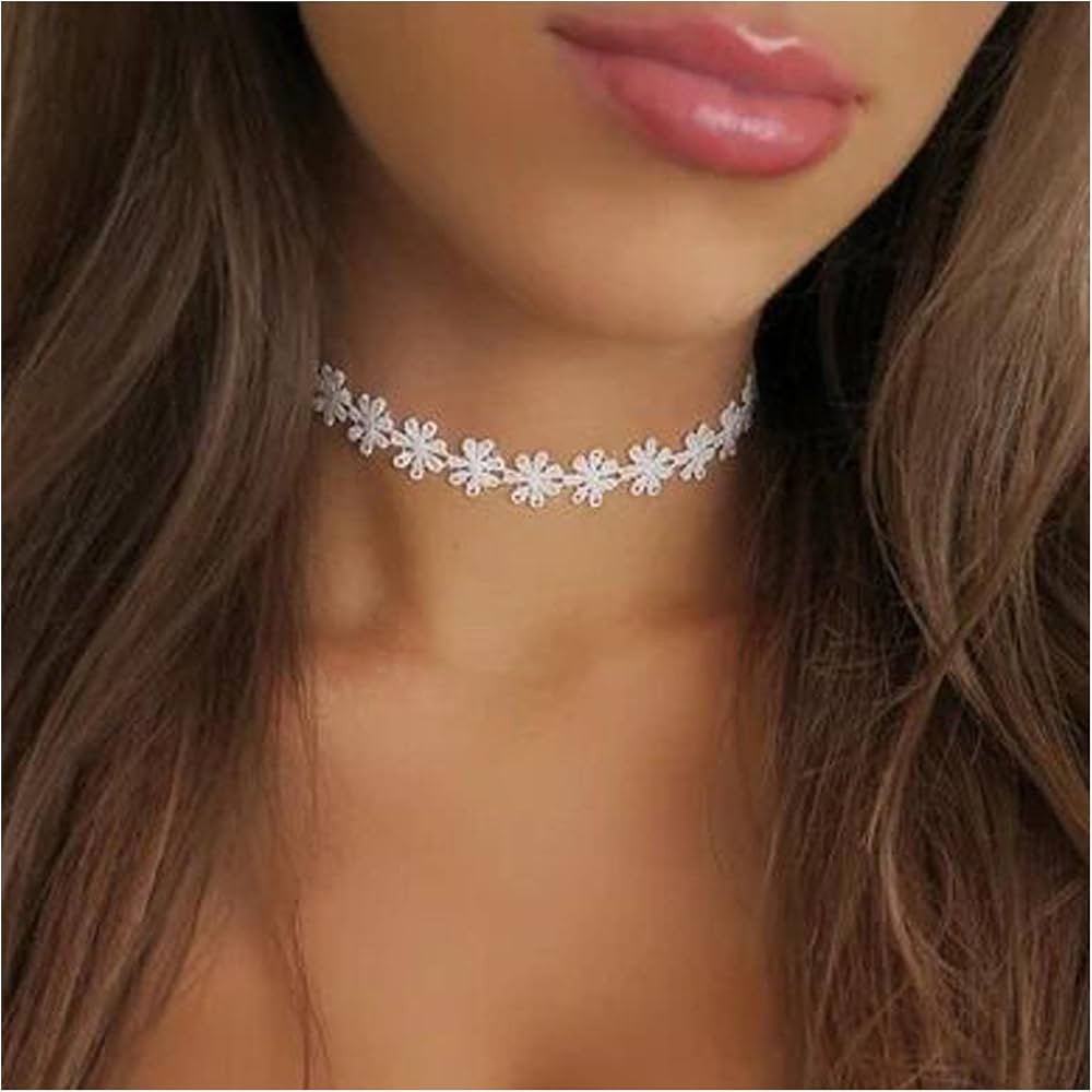 Boho Flower Lace Choker Necklace White Lace Tattoo Choker Necklaces Daisy Flower Collarbone Neckl... | Amazon (US)