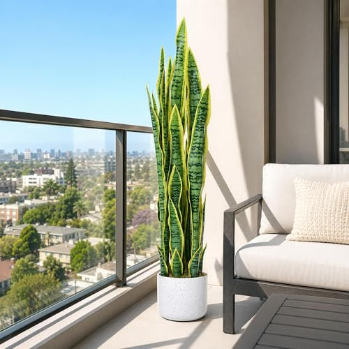 3FT Tall Artificial Trees, Fake Snake Plant with White Planter & 33 Realistic Leaves, Large Potted Artificial Sansevieria Mother in Law Tongue Plant, for Living Room Hallway Entryway | Amazon (US)