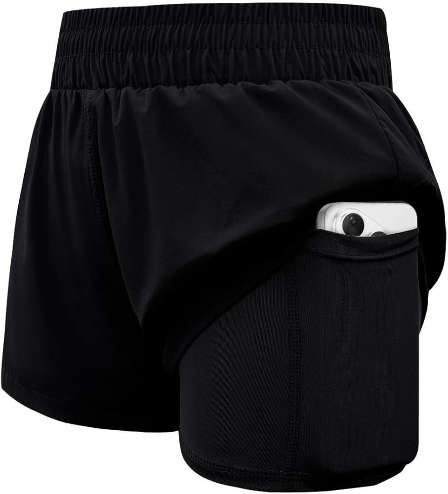 Amazon.com: WIFFGO Girls Athletic Shorts 2 in 1 Elastic Waist Pockets Biker School Ball Games Running Sports Teen Summer Outfits Black : Clothing, Shoes & Jewelry | Amazon (US)