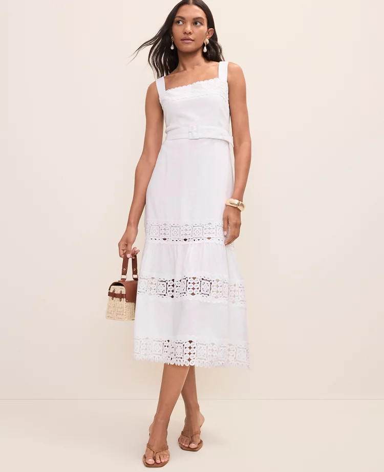 Tiered Midi Dress in Linen Blend | Ann Taylor