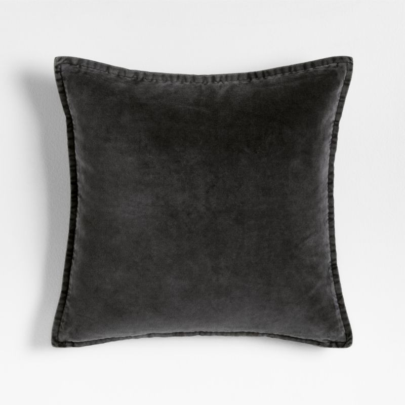 Relaxed Washed Organic Cotton Velvet 20"x20" Dark Sea Grey Throw Pillow Cover + Reviews | Crate &... | Crate & Barrel