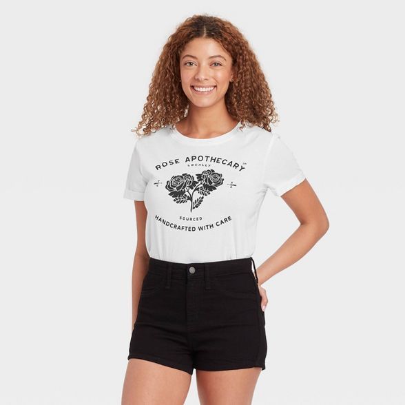Women's Schitts Creek Rose Apothecary Short Sleeve Graphic T-Shirt - White | Target