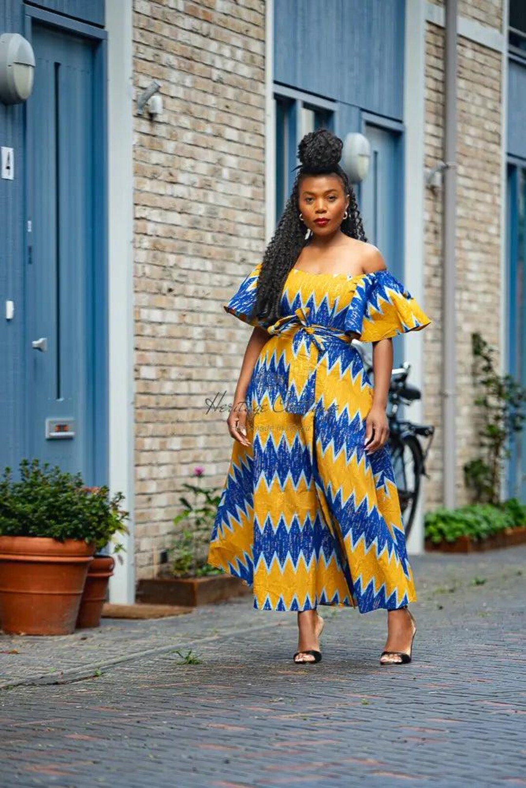 MAYA BLUE AND Gold Invisible Slit Dress - Etsy | Etsy (US)