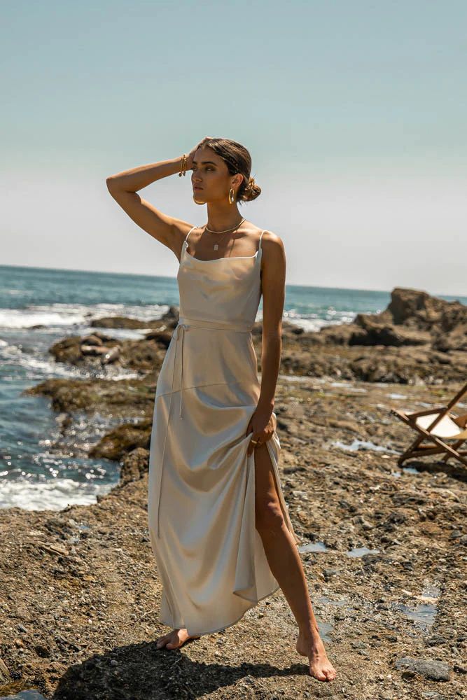 Clara Cowl Maxi Dress - L / Ivory - böhme | Bohme