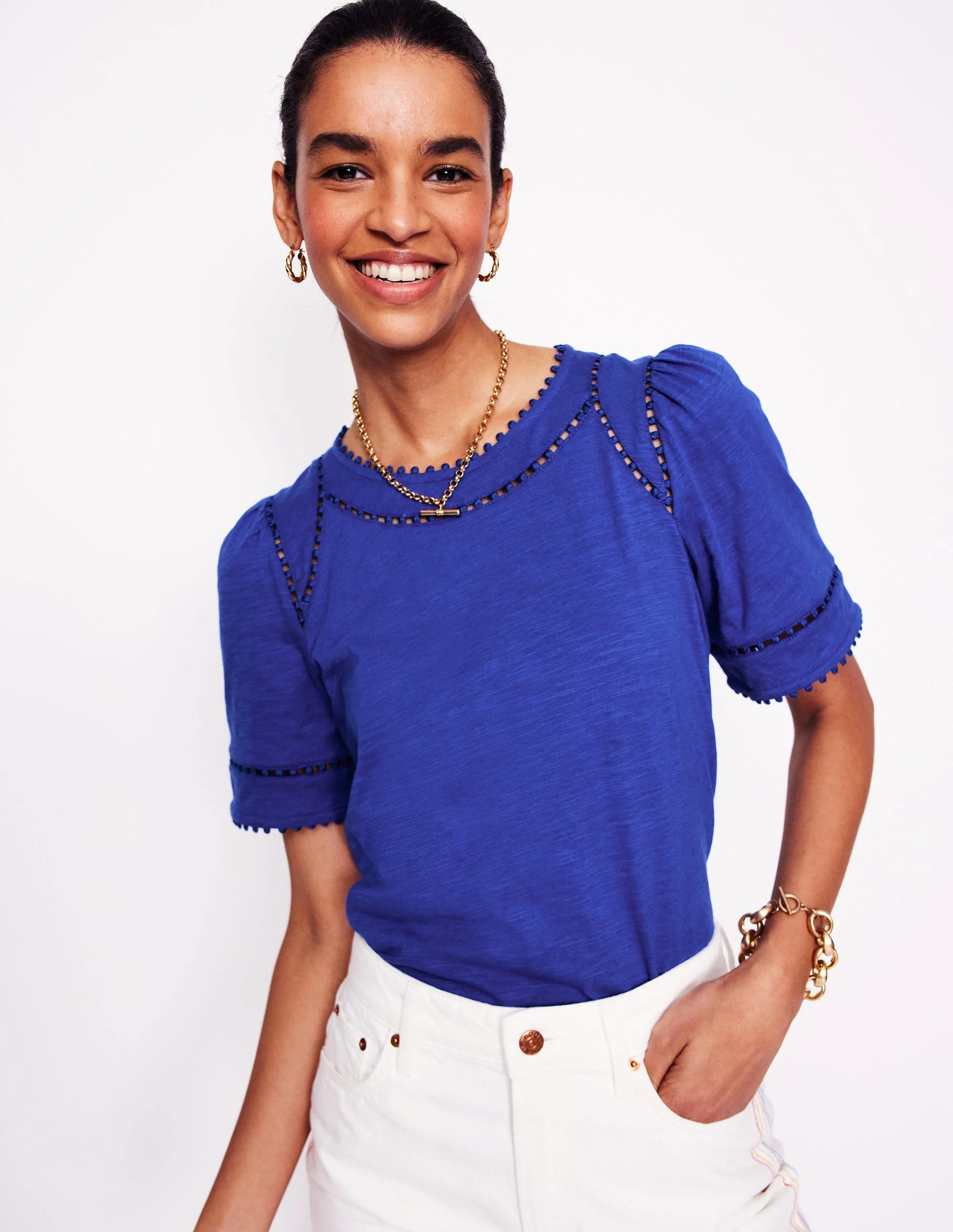Mila Trim Detail Top-Bright Blue | Boden (US)