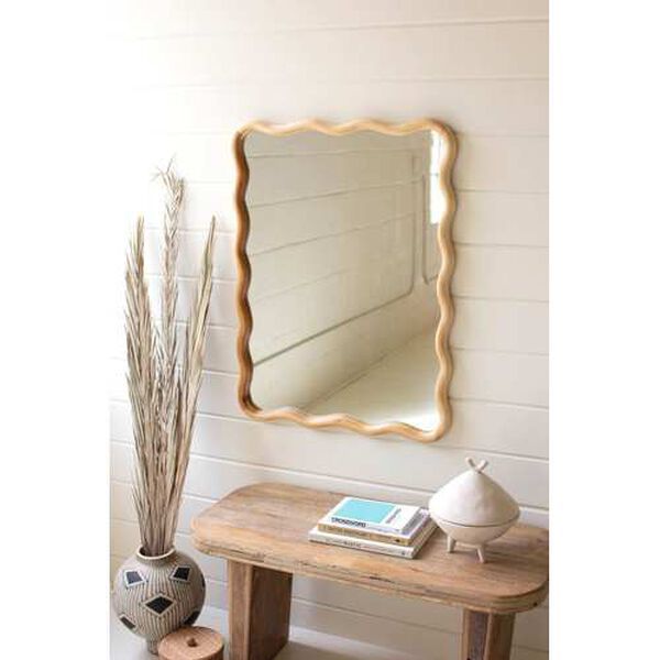 Rattan Wood Wooden Squiggle Framed Mirror | Bellacor