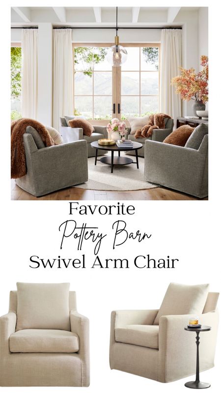 These Slip Cover Swivel Chairs are one of my favorite family friendly pieces of furniture! They come in tons of colors and different materials sample swatches are available online #potterybarn #gliderchair #swivelchair #familyroom #comfyfurniture #justaddabow 

#LTKstyletip #LTKhome #LTKfamily
