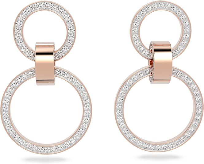 Amazon.com: Swarovski Hollow Hoop Pierced Earrings with White Crystal Pavé, on an Interlocking R... | Amazon (US)