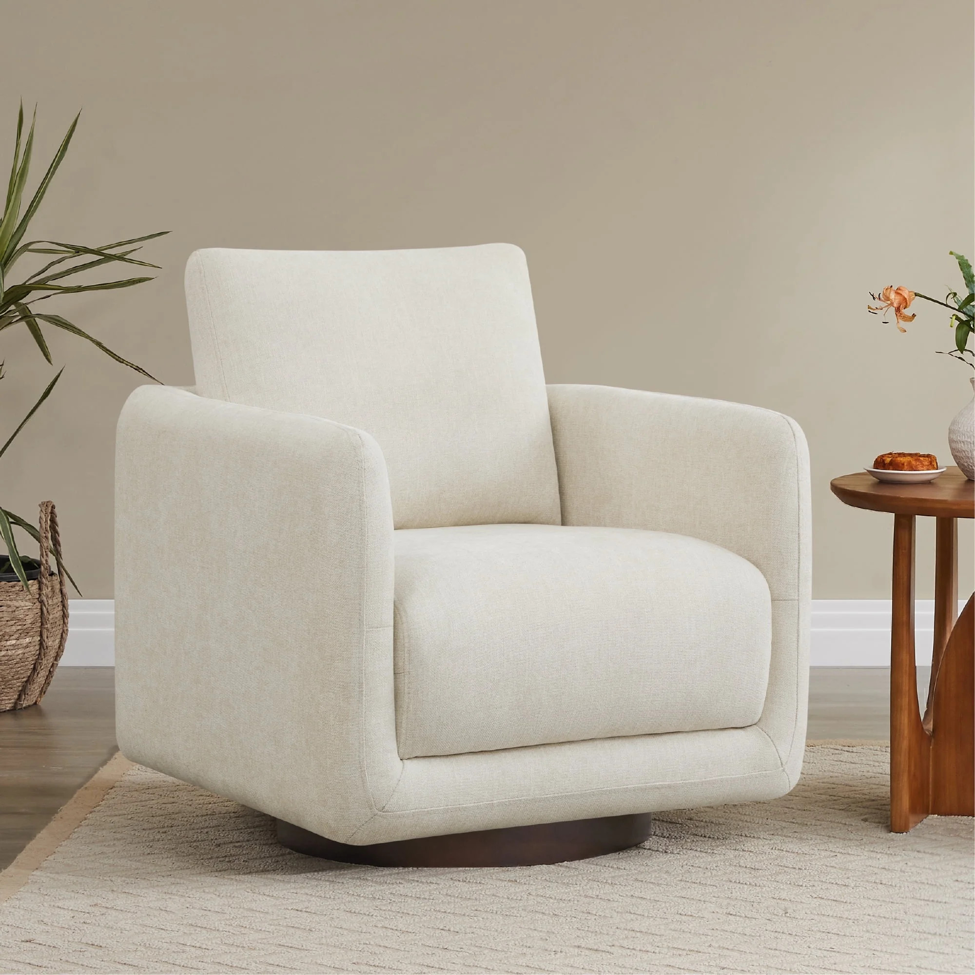 CHITA Swivel Accent Chair Armchair with Back Cushion,Fabric in Pearl White | Walmart (US)