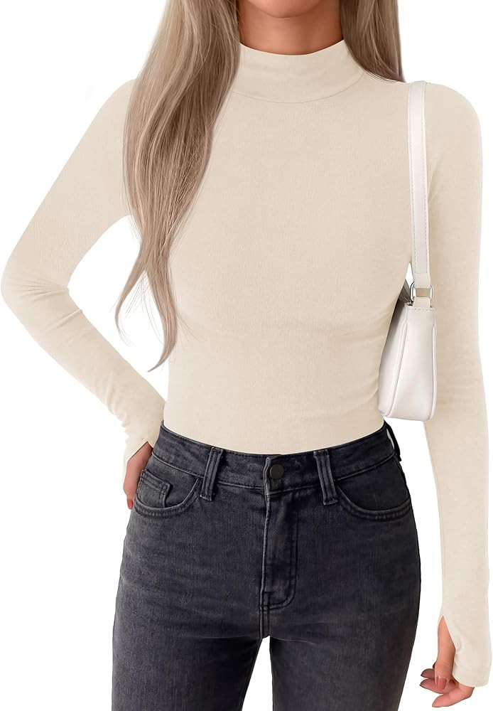 BTFBM Turtleneck Tops for Women Thumbhole Long Sleeve Shirts | Amazon (US)