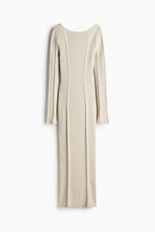 H & M - Rib-Knit Bodycon Dress with Low-Cut Back - Beige | H&M (US + CA)