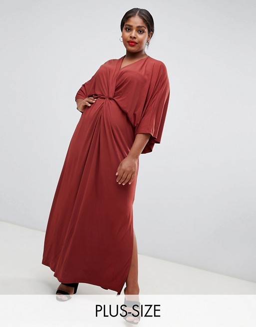 John Zack Plus knot front maxi dress in rust | ASOS US