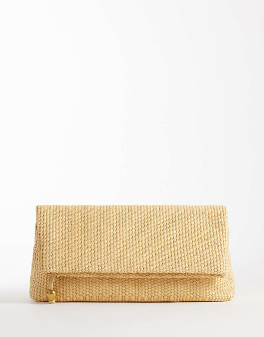 ASOS DESIGN elongated straw clutch bag with ball hardware in natural-Neutral | ASOS (Global)