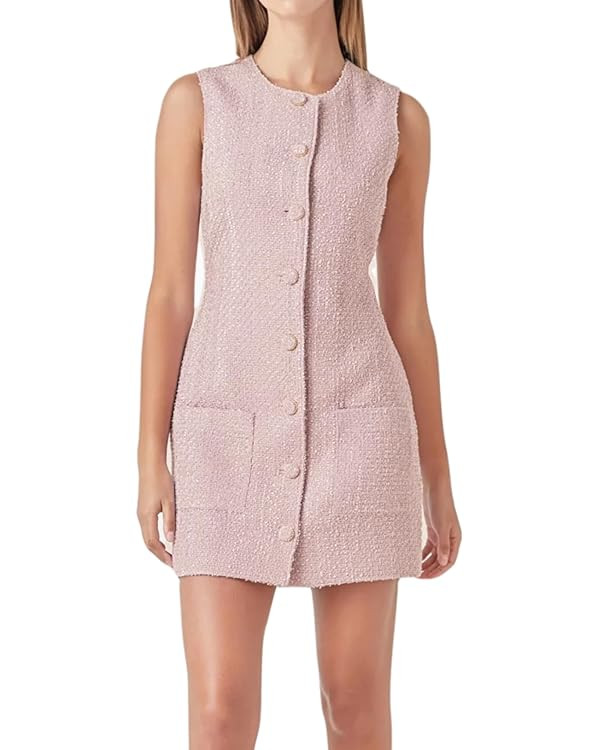 Tweed Dress Woman Sleeveless Bodycon Jackie O Dresses Crew Neck Elegant Button Down Mini Dress | Amazon (US)