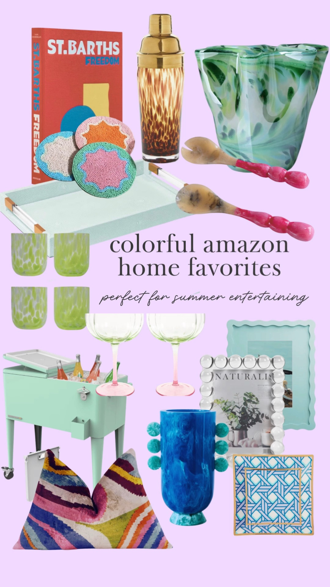 Colorful home decor is my love language 💙💚🩷 Found so many fun Amazon pieces that look way more expensive than they are—perfect for summer entertaining, styling a bar cart, or adding a little personality to your space. Linking all my favorites! ✨🏠🍸

#LTKHome #LTKSeasonal #LTKOver40