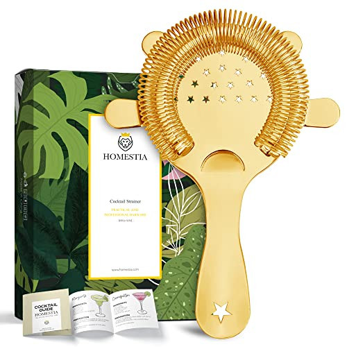 Homestia 4 Prongs Hawthorne Strainer for Bartending, Golden Stainless Steel Cocktail Strainer for Drinks, Tight Spring Bar Strainer Large Mixed Drink Strainer Alcohol Strainer, Star Pattern | Amazon (US)