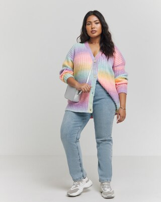 Rainbow Ombre Rib Boyfriend Cardigan | Simply Be | Simply Be (UK)