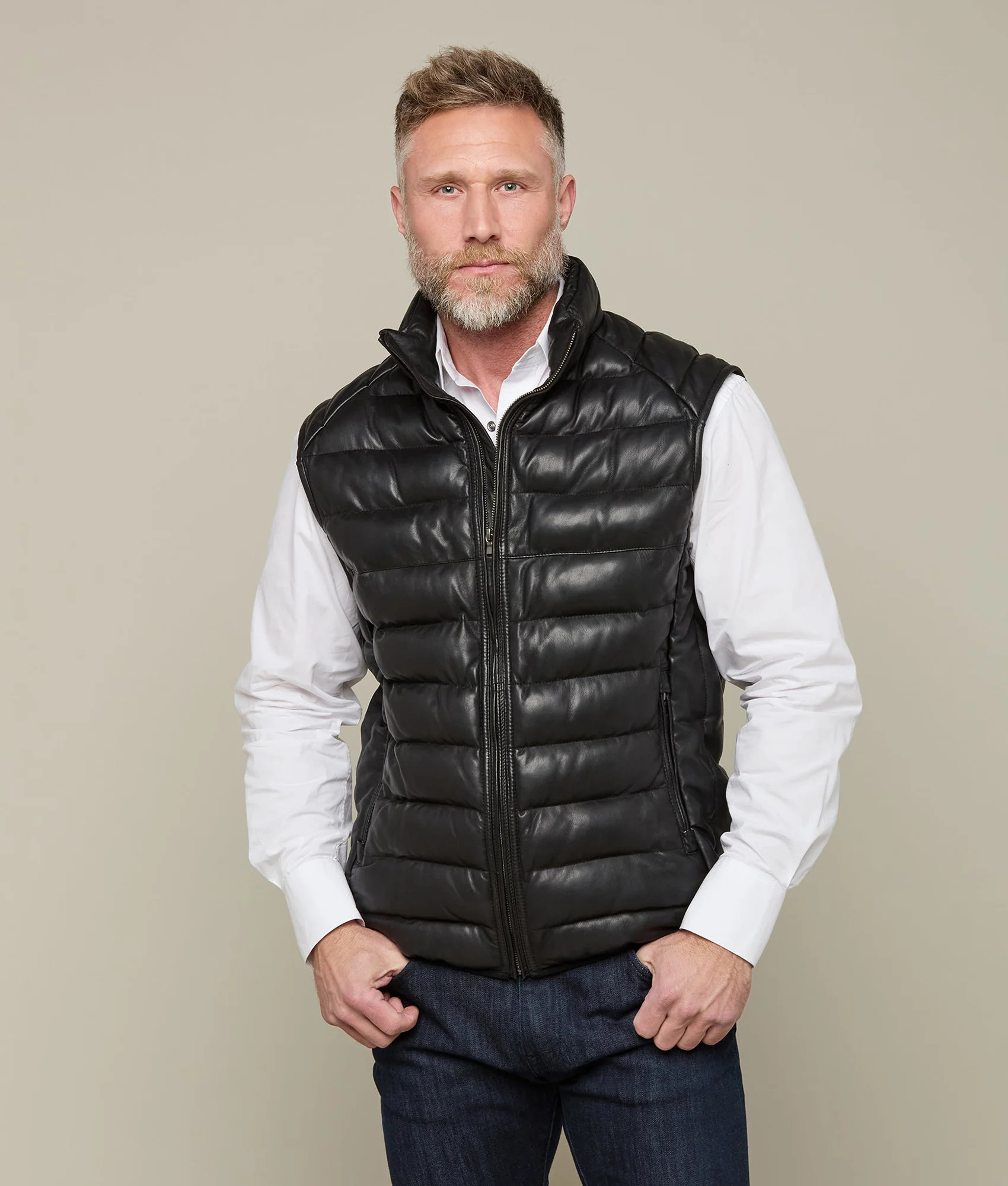 Men's Leather Puffer Vest :: Black L | Lucchese Bootmaker