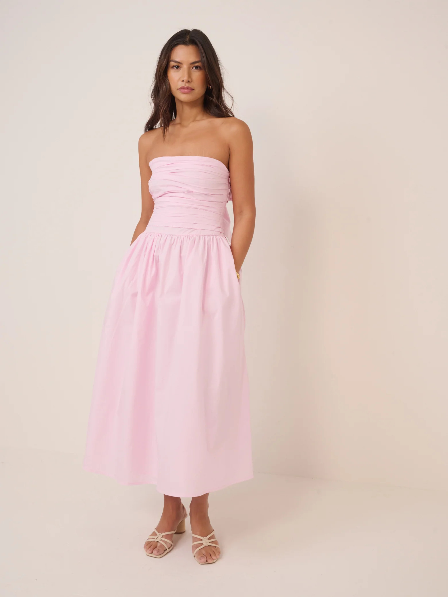 Petite Pale Pink Bandeau Ariella Midi Dress | Nobody's Child