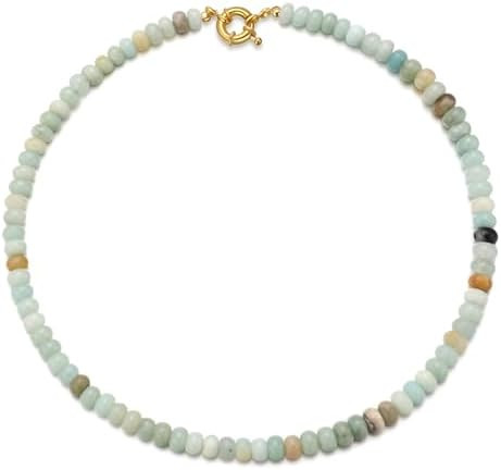 Beaded Gemstone Necklaces for Women, Bohemian Colored Choker Natural Stone Bead Decoration Summer... | Amazon (US)