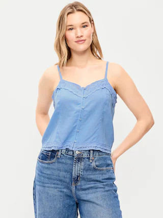 Lace-Trim Linen-Blend Cami Tank Top | Old Navy (CA)