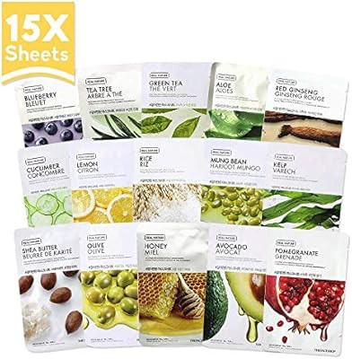The Face Shop Facial Mask Sheets (15 Treatments), Real Nature Full Face Masks Peel Off Disposable... | Amazon (US)
