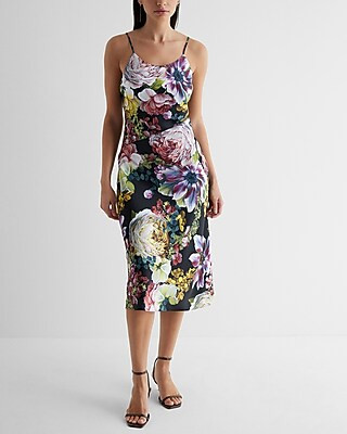 Floral Satin Scoop Neck Downtown Cami Midi Slip Dress | Express