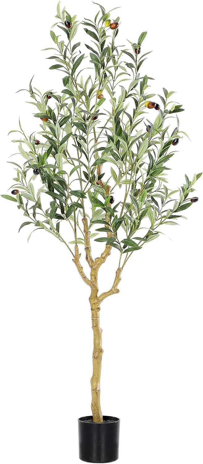 Tall Faux Olive Tree，4Ft(48in) Realistic Texture Potted Silk Artificial Olive Tree， Fake Oliv... | Amazon (US)