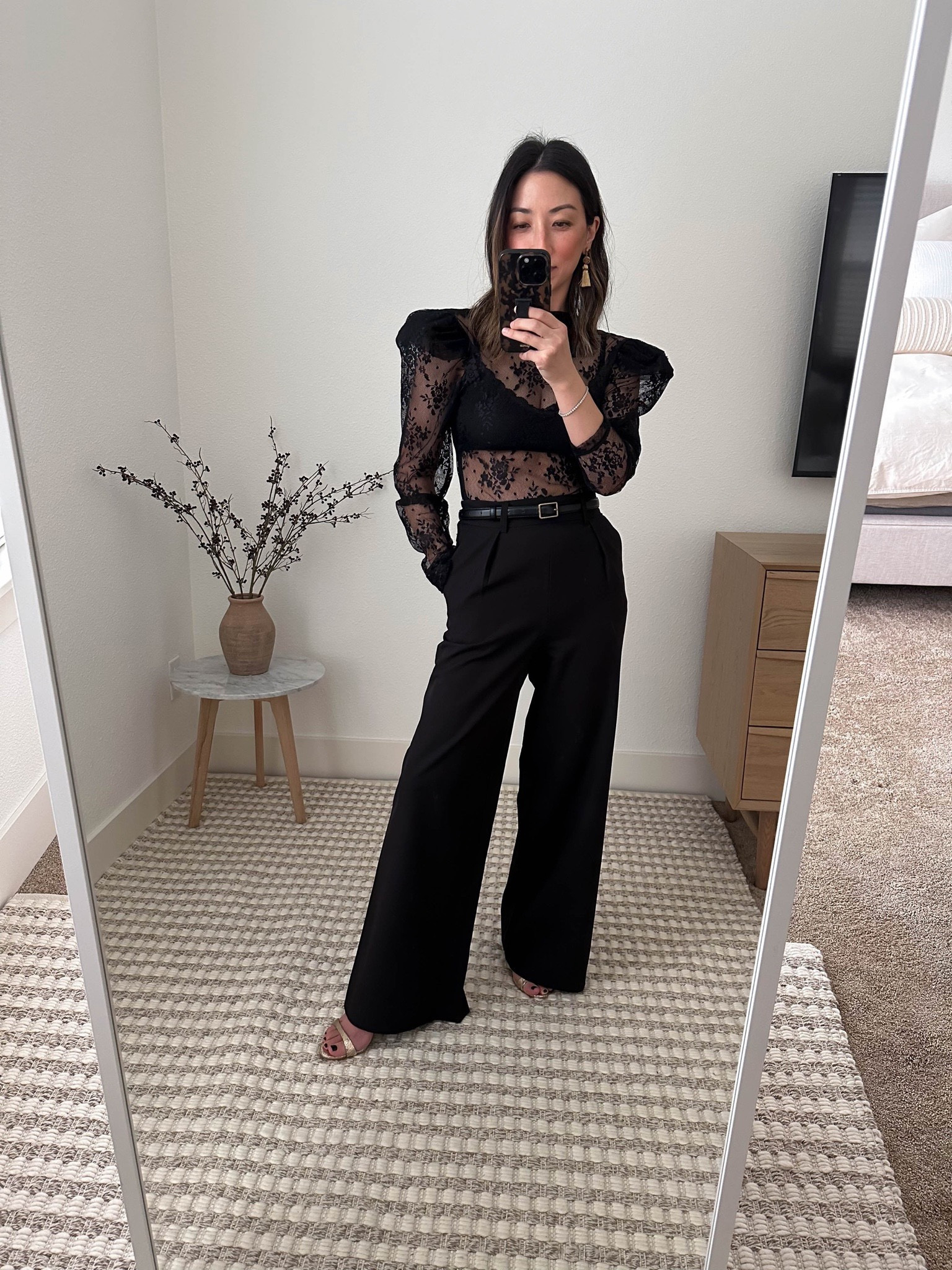 Dressed up outfit ideas. Date night outfit ideas. All pieces are old, but linked similar. 

Bodysuit - Revolve. Can’t remember the brand. 
Pants - ASOS petite 0 (old)
Earrings - J.Crew 
Sandals - Schutz 5

Date night petite style, how to style a bodysuit, all black outfit inspiration 

#LTKSeasonal #LTKstyletip #LTKunder100