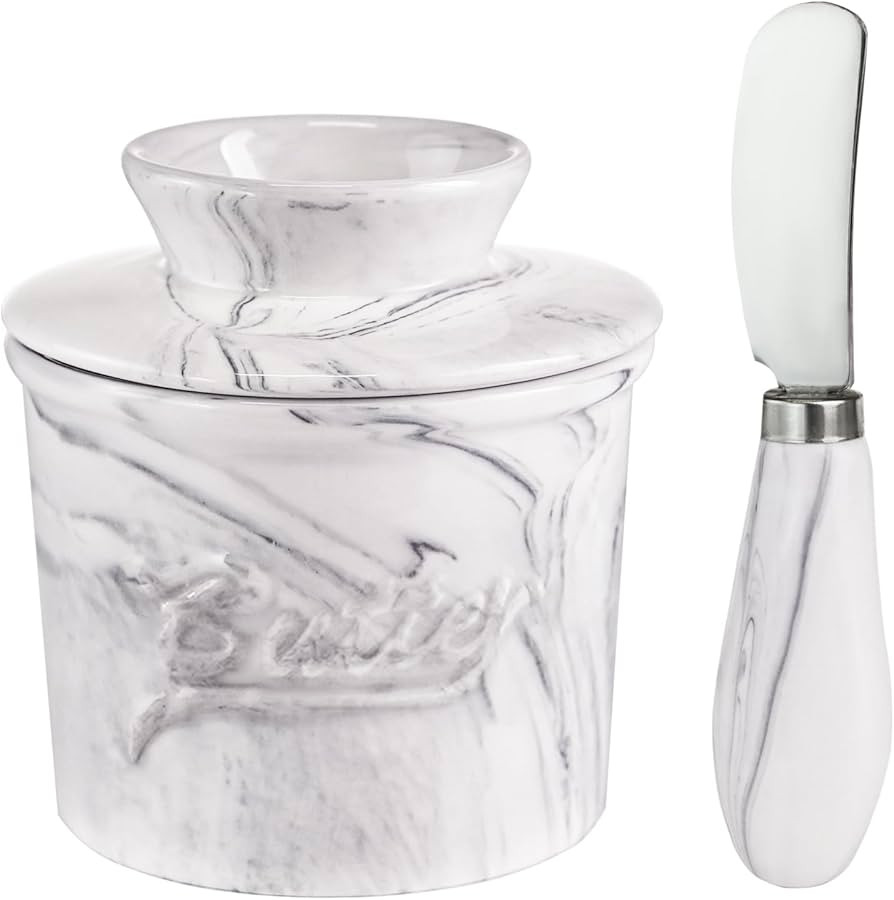 Ceramic Butter Crock with Lid & Spreader Knife, Butter Keeper - Ideal Butter Storage & Countertop... | Amazon (US)